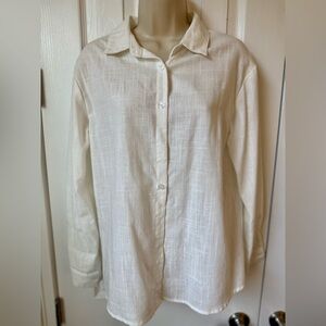 🆕 Cream Linen Blend Button-Up Shirt 🤍